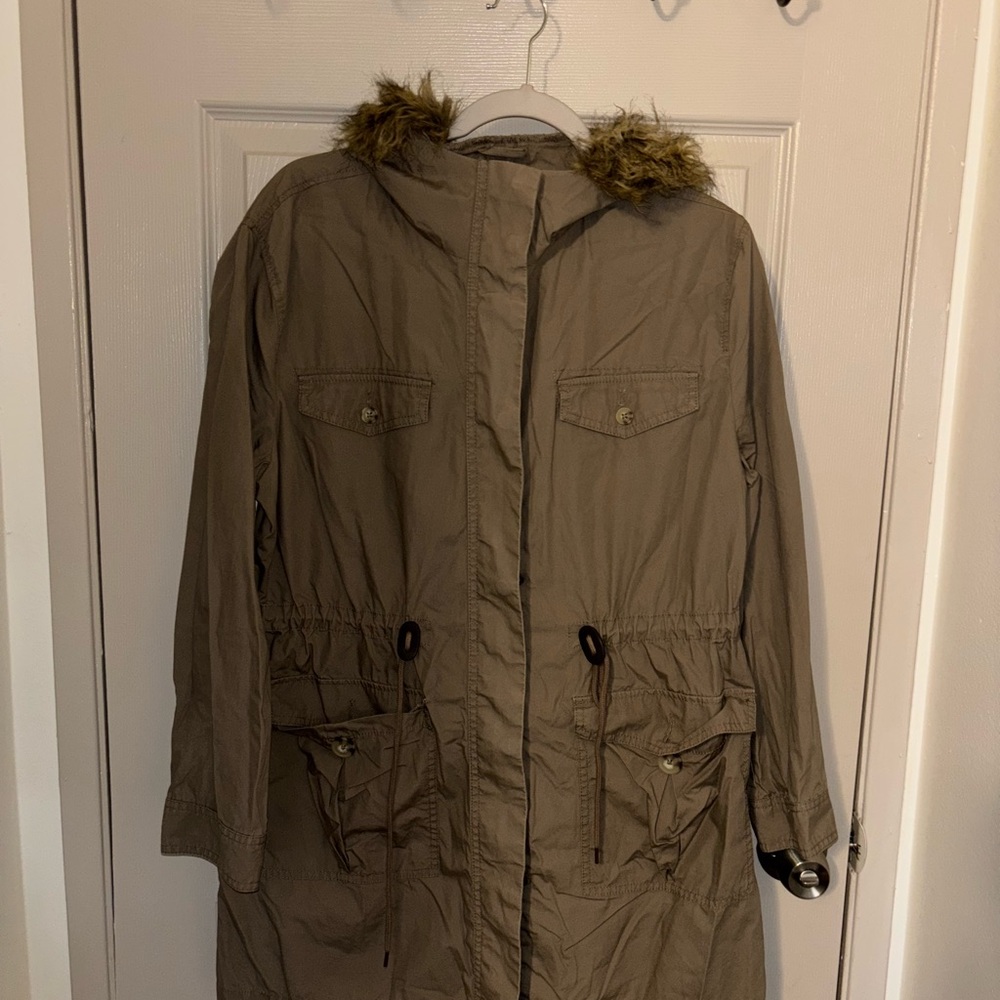 Liz Claiborne Utility Jacket with Faux Fur Hood